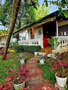 a house with potted plants in front of it at Sunset point 99 in Revadanda