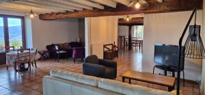 a living room with a couch and a tv at Ferme Ithurburia in Saint-Michel