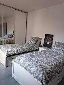 En eller flere senge i et værelse på Maison aux portes de Genève et jacuzzi + 27 billeder