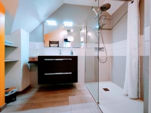 ein Badezimmer mit Glasdusche und Waschbecken in der Unterkunft Chez Maméta - Séjour à Auxerre in Auxerre