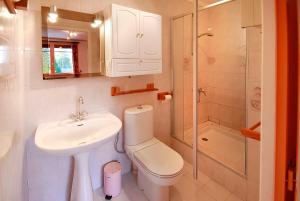 a bathroom with a sink and a toilet and a shower at Domaine de la Chambre in Verrières