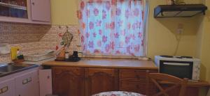 eine kleine Küche mit Spüle und Fenster in der Unterkunft levanta in Konitsa + 9 Fotos