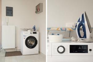 a laundry room with a washing machine and a washer at Estia Premium Apartments - Superior Suite Vackhou 1 in Thessaloniki