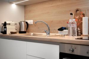 a kitchen with a sink and a counter top at Estia Premium Apartments - Superior Suite Vackhou 1 in Thessaloniki