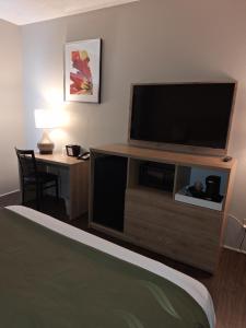 une chambre d'hôtel avec une télévision à écran plat et un bureau dans l'établissement Edn Hotel Lincoln, à Lincoln
