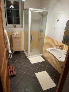 a bathroom with a shower and a sink at gîte La Maison d'Odette in Saint-Rémy-du-Plein