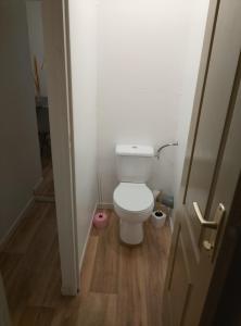 a small bathroom with a toilet in a room at Le Petit Logis Noblat 2 in Saint-Léonard-de-Noblat