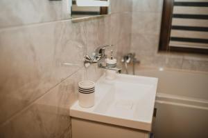 a bathroom with a sink and a tub at Vila Presjenica in Bunovci +20 photos