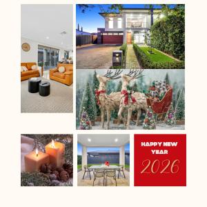 Luxury on City Fringe in Klemzig By Elegant Stays في Campbelltown: مجموعة من الصور لمنزل مزين بزينة عيد الميلاد