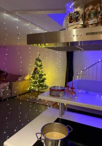 Η κουζίνα ή μικρή κουζίνα στο Sky Harmony Penthouse mit Wasserbett, Jacuzzi und Grill