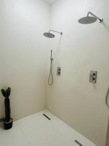 un bagno con doccia con due luci sul muro di Casa Mia Terra Loft ad Anversa