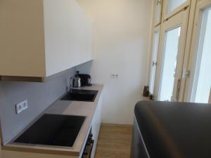 a kitchen with a sink and a counter top at Villa Augusta am Kurpark in Bad Salzuflen