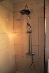 a shower with a shower head in a bathroom at Lavender Apartment in Argelès-sur-Mer