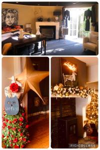 a collage of pictures of a living room with a christmas tree at Pakhuis Bed and Breakfast Unique in Enschede