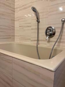 a bath tub with a shower head in a bathroom at Fuori Arena in Casalecchio di Reno