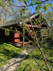 een blokhut midden in het gras bij Willow Valley in Bude
