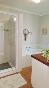 a bathroom with a shower and a bath tub at Cruise Cottage in Stanford
