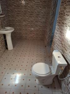 een badkamer met toilet en wastafel bij Hôtel auberge Sankaranka in Abémé