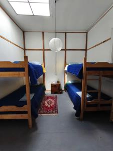 um quarto com três beliches em um quarto em Casa Bike em Punta Arenas