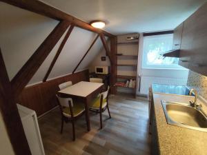 Ubytování Kubátovi 330 في فرتشلابي: مطبخ صغير مع طاولة ومغسلة