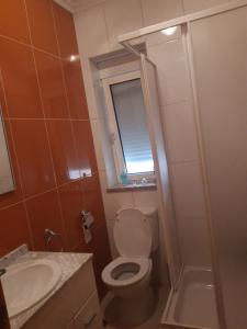 ein kleines Badezimmer mit Toilette und Waschbecken in der Unterkunft Retiro D'Ouro - Casa inteira in Sendim + 5 Fotos