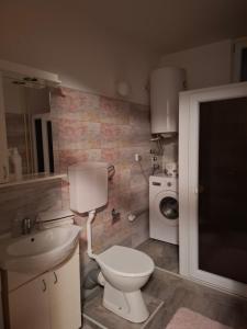 Un baño con inodoro y lavadora. en Stan na dan DN-apartman, en Kula