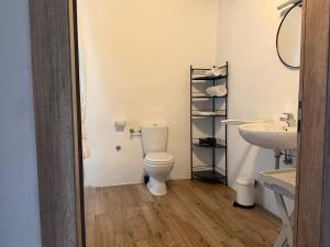 a bathroom with a toilet and a sink at Le case di Rosie, Mountain view, Tuscany in Gragnola +14 photos