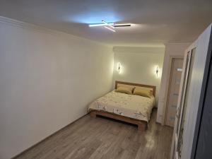 a bedroom with a bed and a ceiling fan at Buiucani in Chişinău