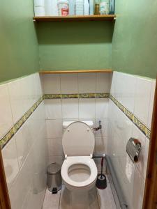 een kleine badkamer met een toilet in een hokje bij 70m2 dans une ferme en Isère in Le Pont-de-Beauvoisin