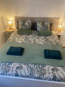 a large bed with two pillows on top of it at L'horizon De Coursan in Coursan