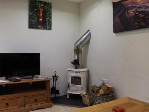 un soggiorno con piano cottura e TV di The Crog Loft - Uk45652 a Rhiw