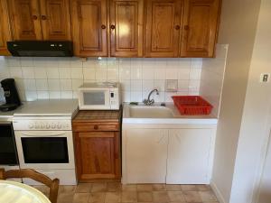 a kitchen with a sink and a microwave at Vue SUR VIADUC DE MILLAU in Millau