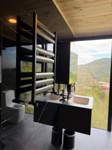 baño con lavabo y ventana con vistas. en Kvirike Hills Hotel, en Kobuleti
