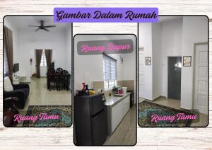 twee foto's van een keuken en een woonkamer bij Mami Homestay in Alor Setar