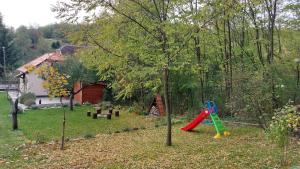 a yard with a playground with a slide at Faluvégi Vendégház in Cserépváralja +6 photos