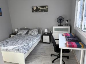a bedroom with a bed and a desk and a desk at Casa Nueva in Las Palmas de Gran Canaria