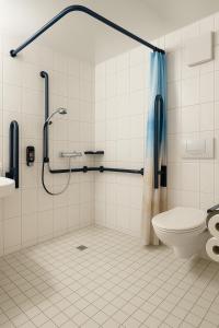 a bathroom with a shower and a toilet at Schlosshotel am Hainich in Hörselberg-Hainich +24 photos
