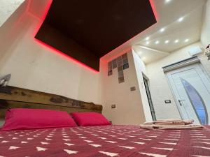 a bedroom with a bed with pink pillows on it at Lightroom in Fenis