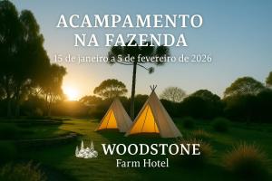 a poster for a campsite with tents in a field at WoodStone Hotel Fazenda in Gramado