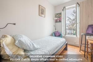 Postel nebo postele na pokoji v ubytování Cosy & Lumineux 6 min PARIS La Défense 5 pers PARKING