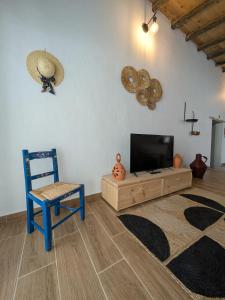 a living room with a tv and a chair at Casas da Lola - Mourão in Mourão