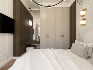 Ένα ή περισσότερα κρεβάτια σε δωμάτιο στο Family & Business Apartments Sienkiewicza Wesoła No 7 Centrum Downtown - PREMIUM SPA - 1 Bedroom with Private Sauna and Jacuzzi