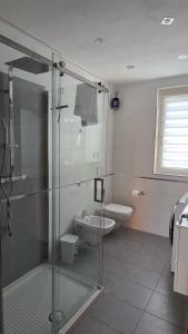 a bathroom with a glass shower and a toilet at GS Valtellina in Morbegno +15 photos