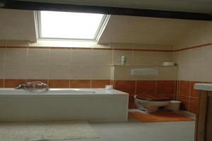 a bathroom with a tub and a toilet and a window at Five-Bedroom Holiday Home in Somme-Leuze in Somme-Leuze +17 photos