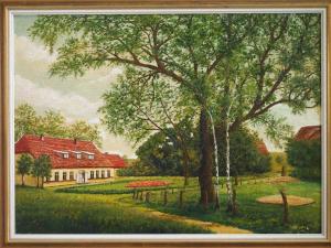 un quadro di una casa e di un albero di Holiday apartment with 2 bedrooms a Rattelvitz