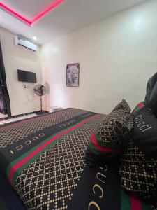 Un dormitorio con una cama y un televisor. en Eagles Hotel and Apartments, en Dushepe