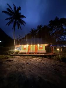 a house with a palm tree at night at ViAN Mistyrocks in Mamalakandam
