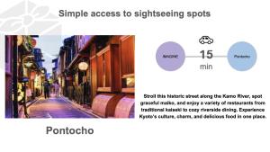 Captura de pantalla de un sitio web con una foto de una calle en Hotel Imagine Kyoto, en Kioto