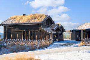 an image of a barn with a grass roof at Ny og moderne hytte med sauna, jacuzzi og eget spillrom med biljard og dart Gratis elbillading og strøm inkludert i prisen in Flå