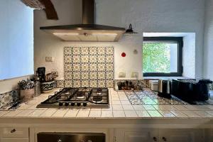 a kitchen with a stove and a counter top at Poggiarello 10 in Guardistallo